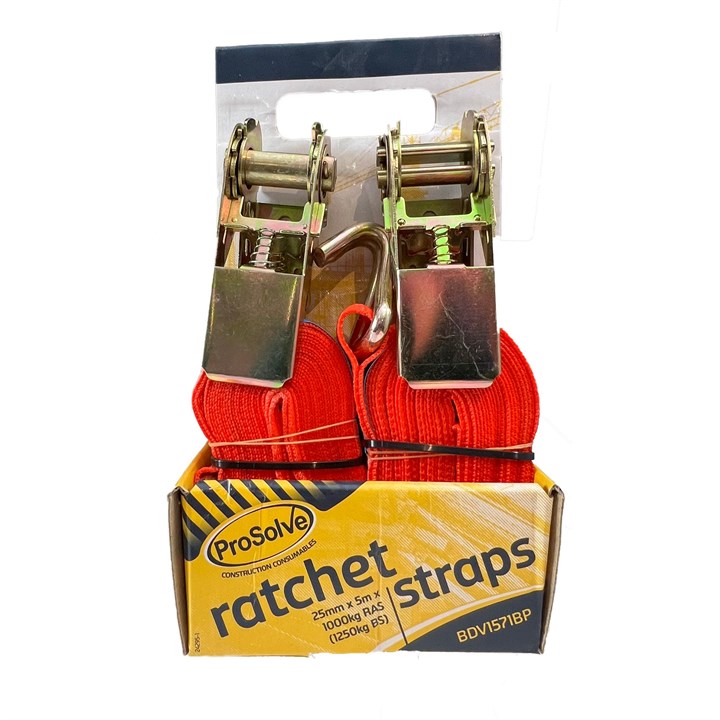 ProSolve Ratchet Tie-Down Straps - 25mm x 5m x 1000kg - Twin Pack