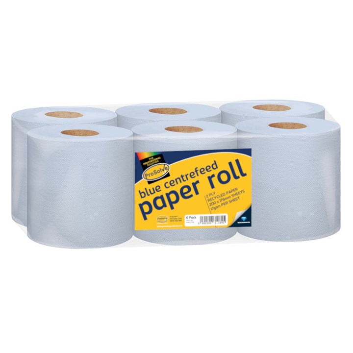 ProSolve Blue Centrefeed Paper Rolls 2-Ply (Pack of 6) - 150m per roll