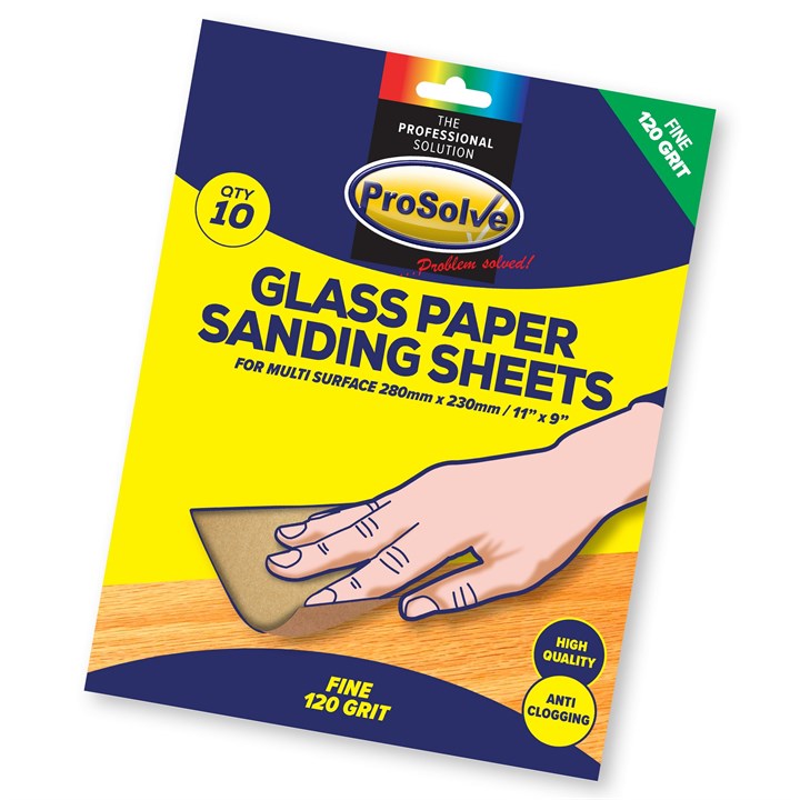 ProSolve Glass Paper Sanding Sheet 9x11" 120 Grit (Pack of 10)