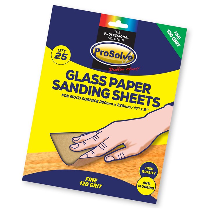 ProSolve Glass Paper Sanding Sheet 9x11" 120 Grit (Pack of 25)