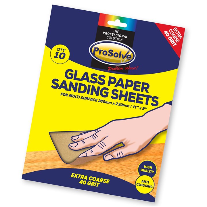 ProSolve Glass Paper Sanding Sheet 9x11" 40 Grit (Pack of 10)