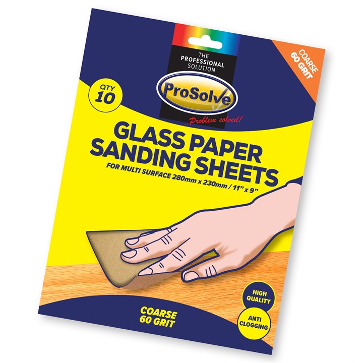 ProSolve Glass Paper Sanding Sheet 9x11" 60 Grit (Pack of 10)